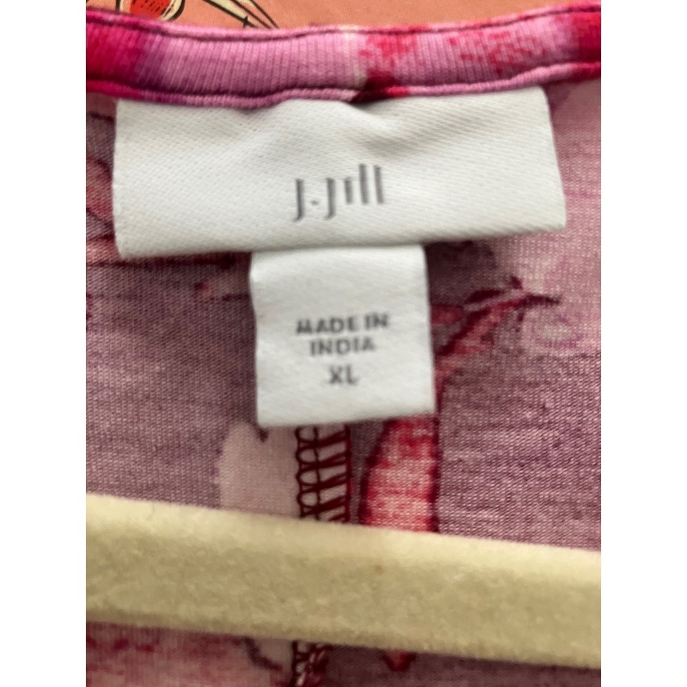 J. Jill Cranberry-Red Multi Watercolor Floral Stretch Dress XL Beachy Vacation - Picture 7 of 12